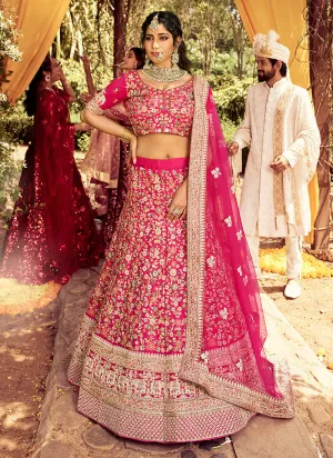 Bridal Pink Zari Zarkan Embroidered Wedding Lehenga Choli