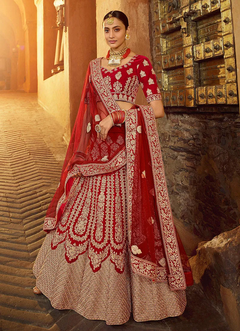 Bridal Red And Golden Embroidered Wedding Lehenga Choli