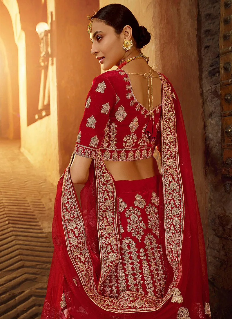 Bridal Red And Golden Embroidered Wedding Lehenga Choli