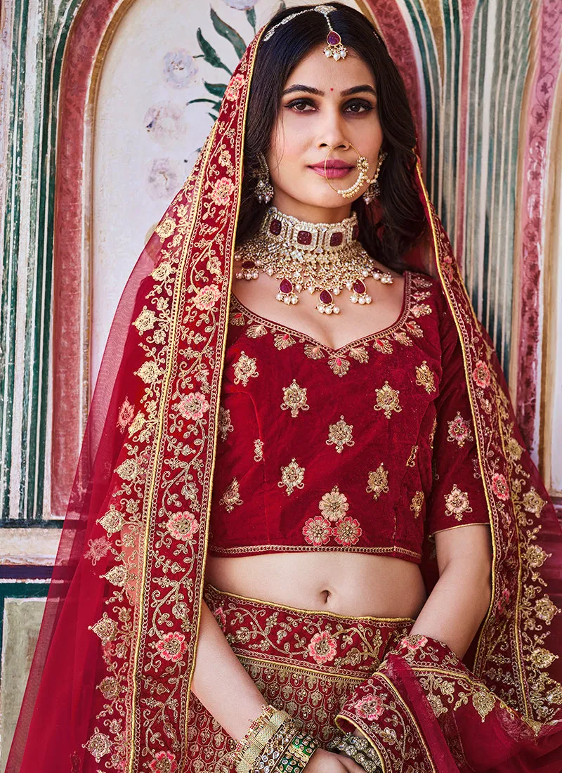 Bridal Red Designer Embroidery Bridal Lehenga Choli