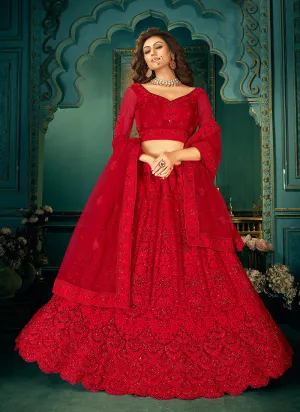 Bridal Red Embroidered Wedding Lehenga Choli