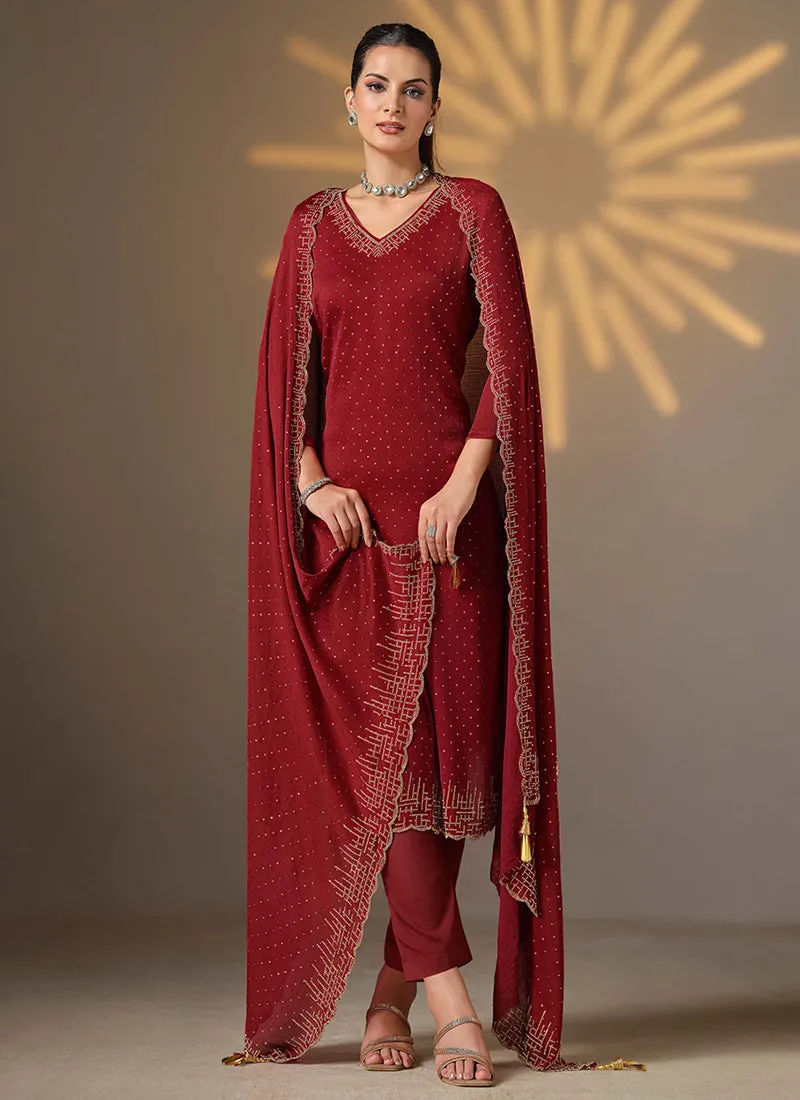 Bridal Red Golden Embroidered Pant Style Suit