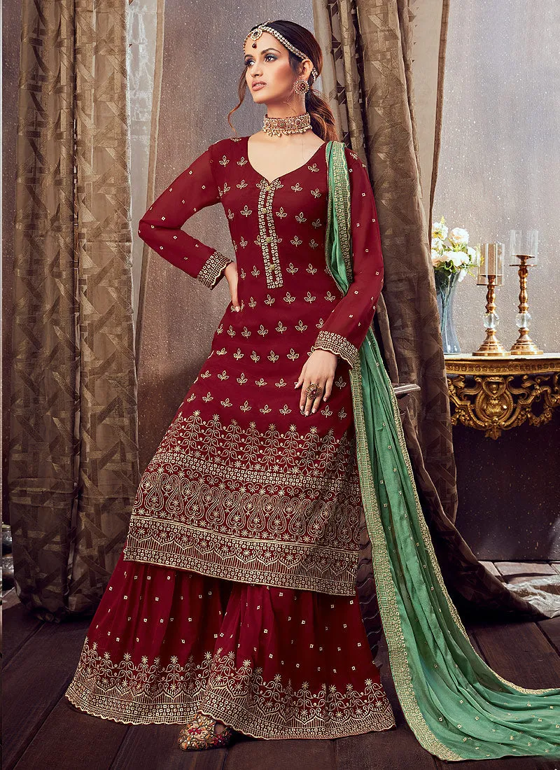 Bridal Red Golden Sharara Suit