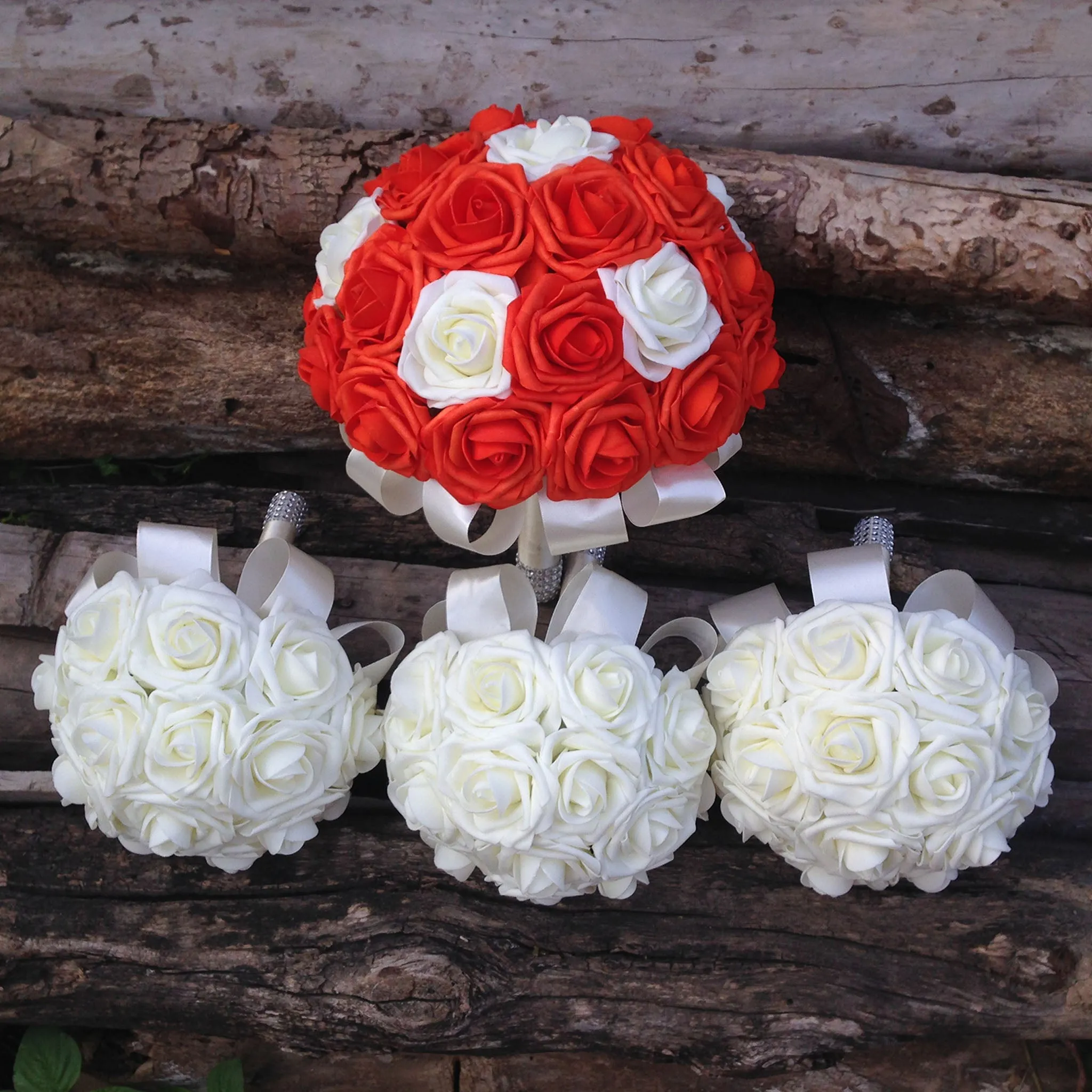 Bridal Wedding Bouquet Bridesmaid Artificial Flowers Orange Ivory