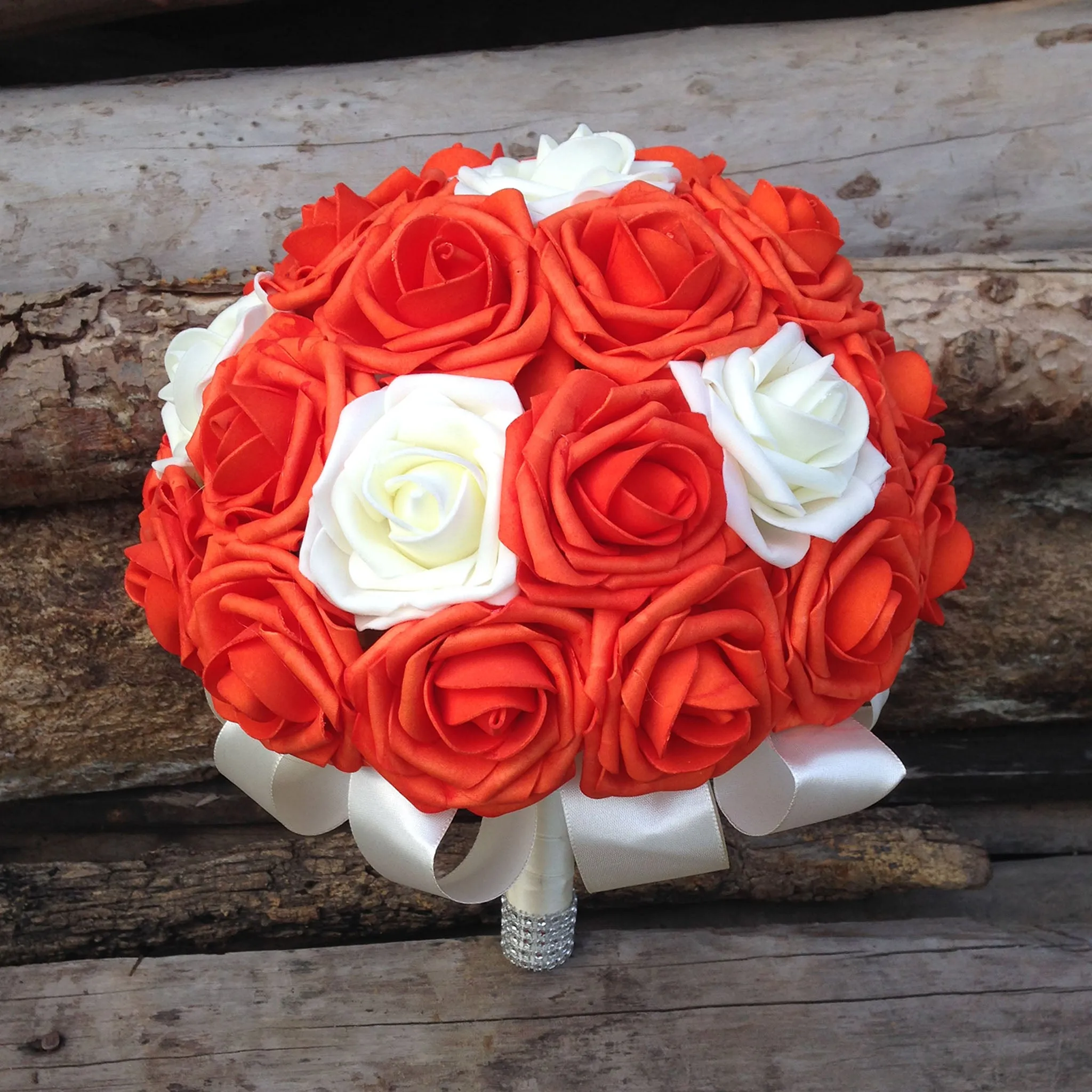 Bridal Wedding Bouquet Bridesmaid Artificial Flowers Orange Ivory