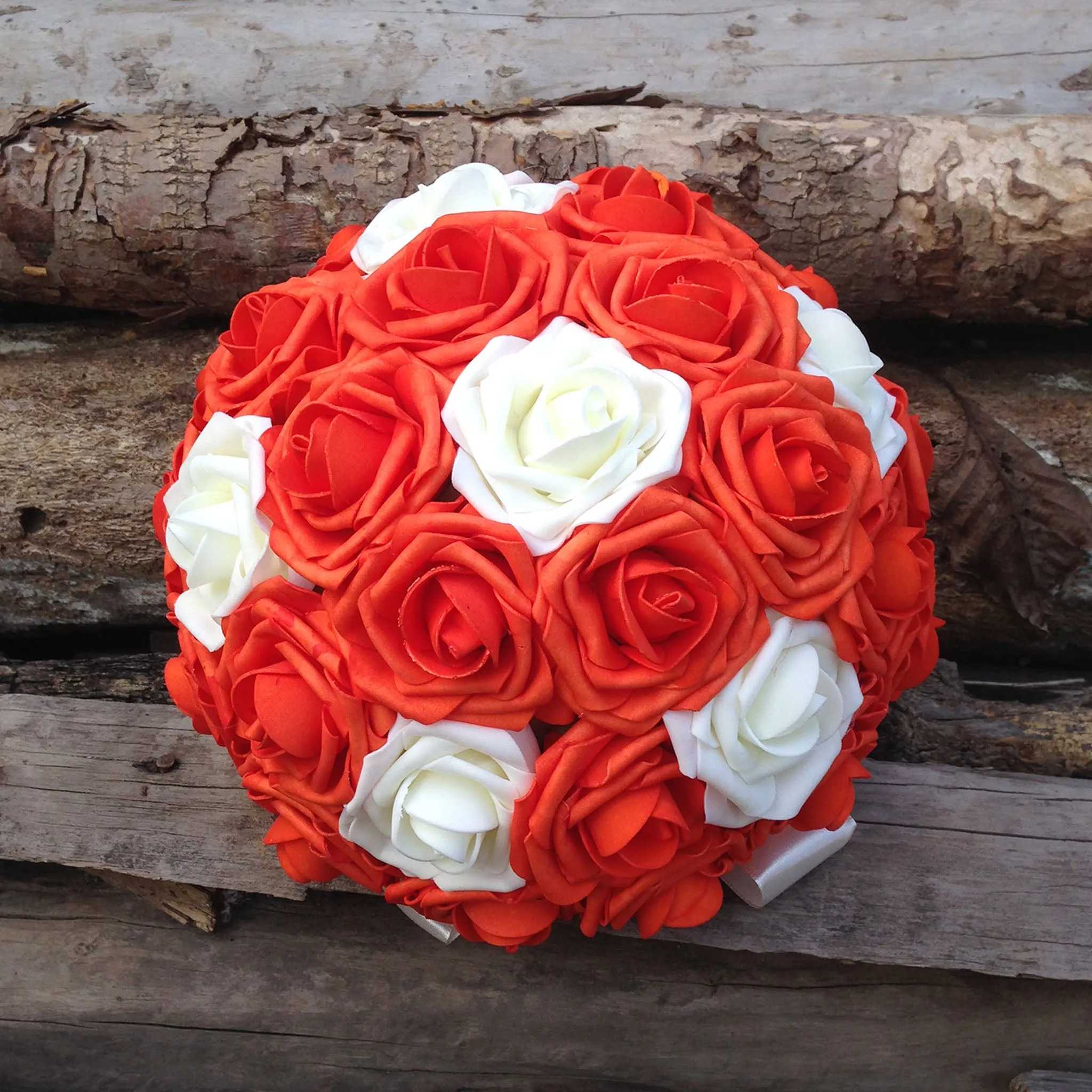 Bridal Wedding Bouquet Bridesmaid Artificial Flowers Orange Ivory