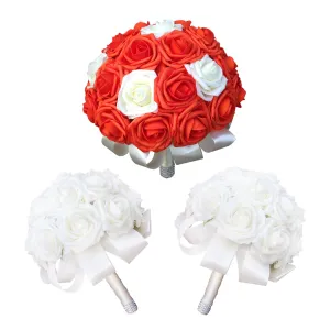 Bridal Wedding Bouquet Bridesmaid Artificial Flowers Orange Ivory