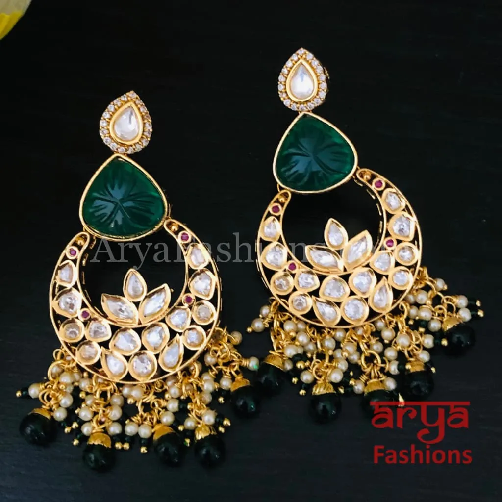 Bridesmaid Pacchi Kundan Chandbali Earrings/ Emerald Green Kundan Earrings