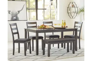 Bridson Gray Dining Table and Chairs with Bench (Set of 6)