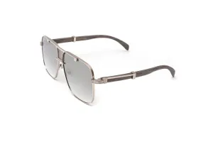 BRIGADE Silver & Grey Wood Navigator Sunglasses, Gradient Grey   Silver Mirror Lenses