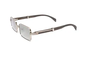 BRIGADE Silver & Grey Wood Rectangular Sunglasses, Gradient Grey   Silver Mirror Lenses