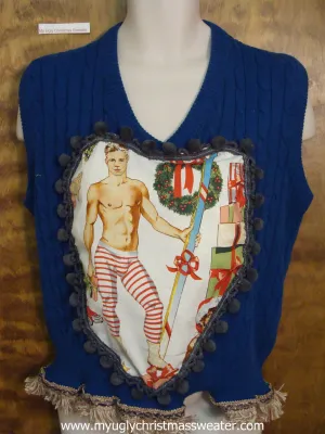 Bright Blue Funny Mens Hottie Guy Ugly Christmas Sweater Vest