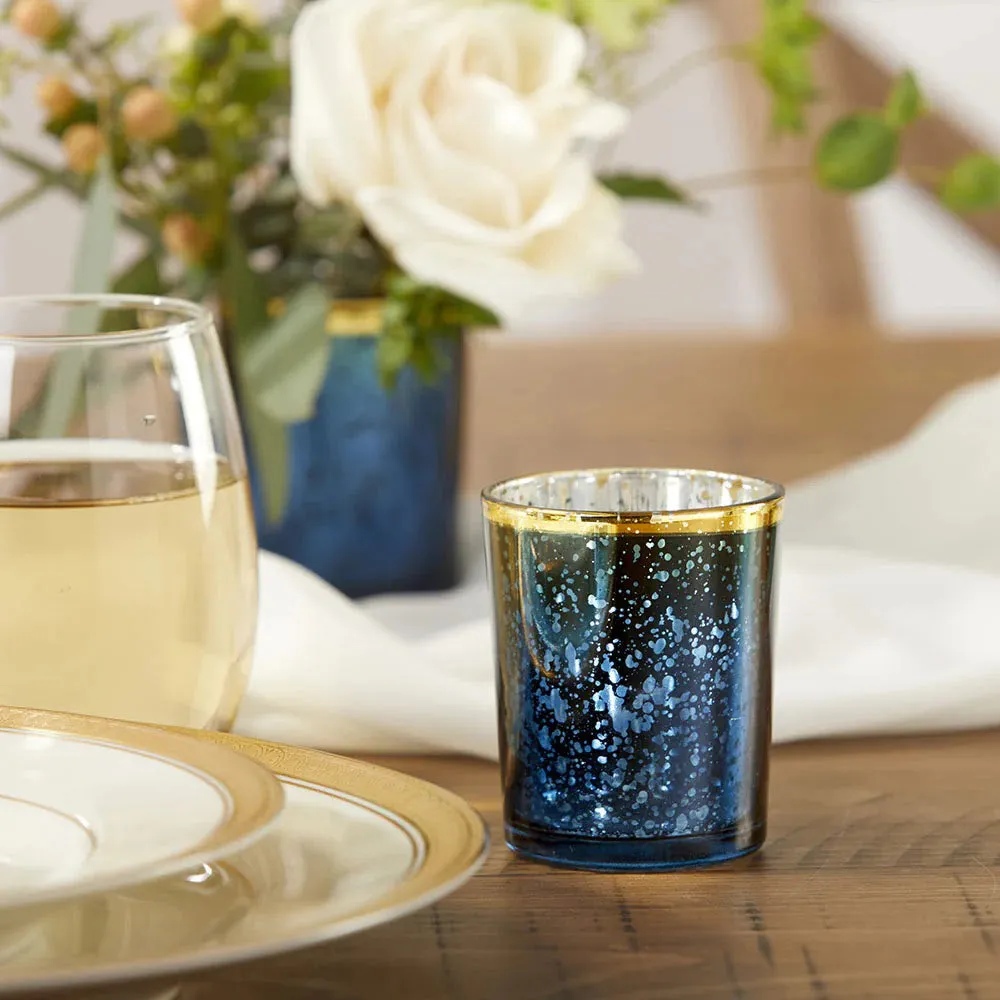 Bright Blue Mercury Glass Tealight Candle Holders