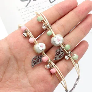 Bright-colored Handmade Flower Leaf Charm Beaded Bracelets