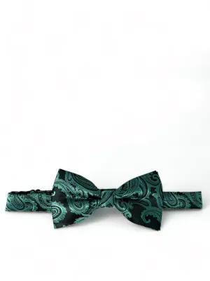 Bright Emerald Green and Black Paisley Bow Tie