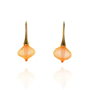 Bright Orange and Gold Nylon Bulb Earrings