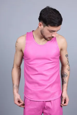 Bright Pink Leather Tank Top