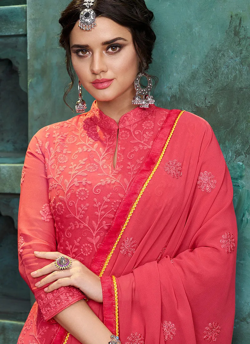 Bright Pink Lucknowi Palazzo Suit