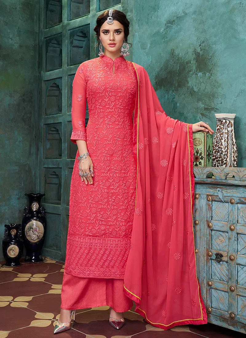 Bright Pink Lucknowi Palazzo Suit