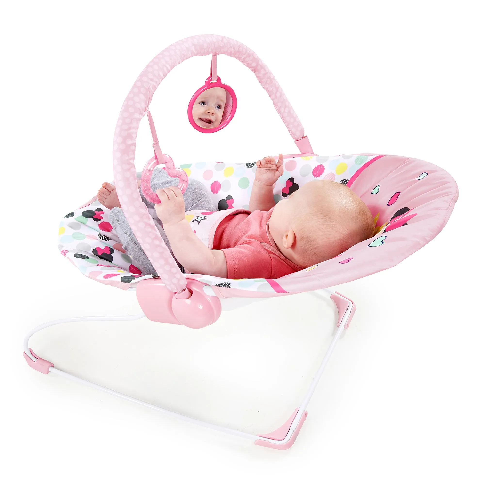 Bright Starts Disney Baby Minnie Mouse Vibrating Baby Bouncer, Spotty Dotty