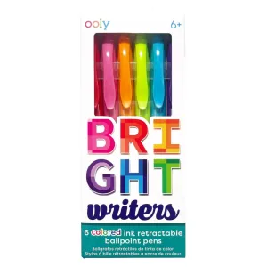 Bright Writers Colored Ink Retractable Ballpoint Pens - Set of 6