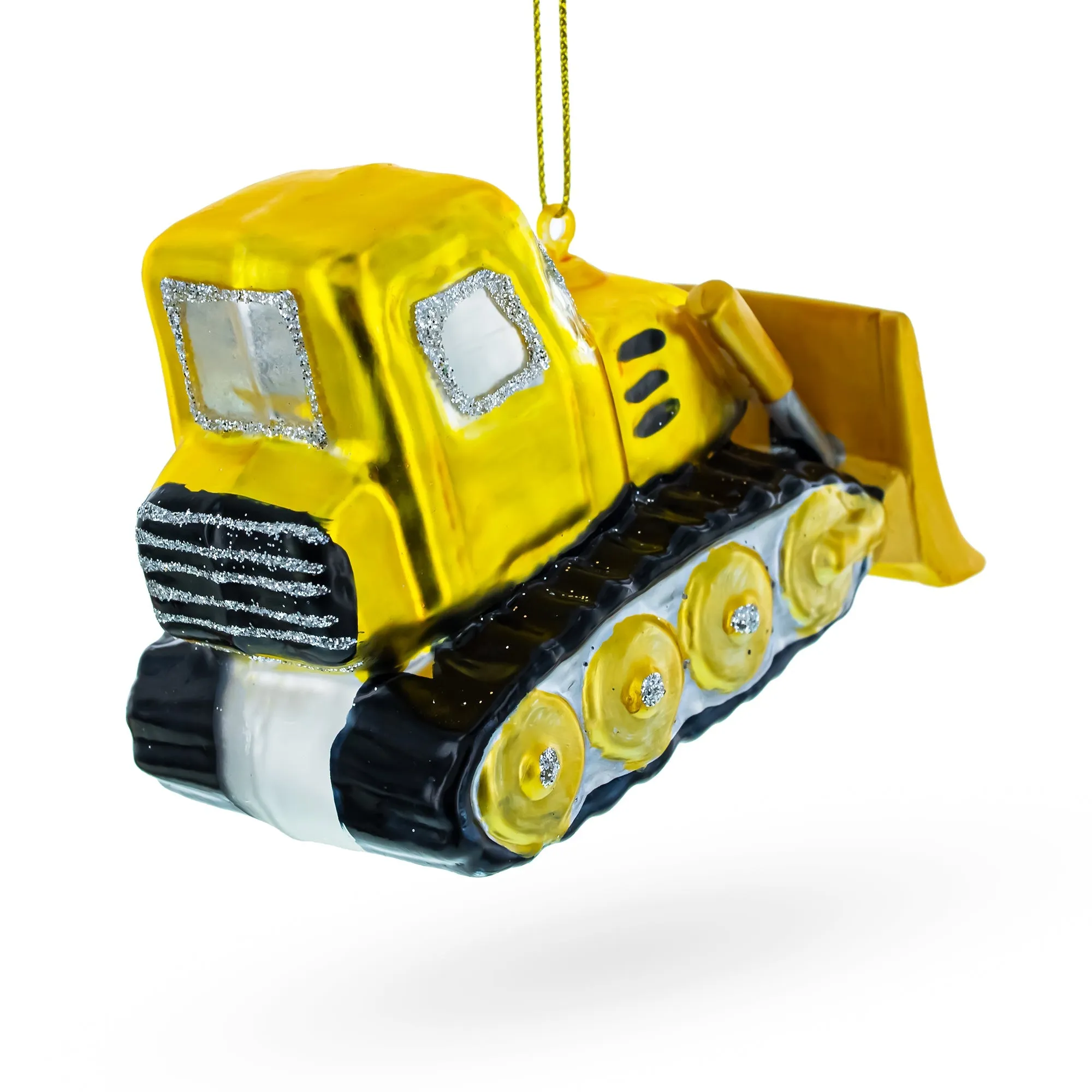 Bright Yellow Bulldozer - Blown Glass Christmas Ornament