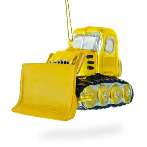 Bright Yellow Bulldozer - Blown Glass Christmas Ornament