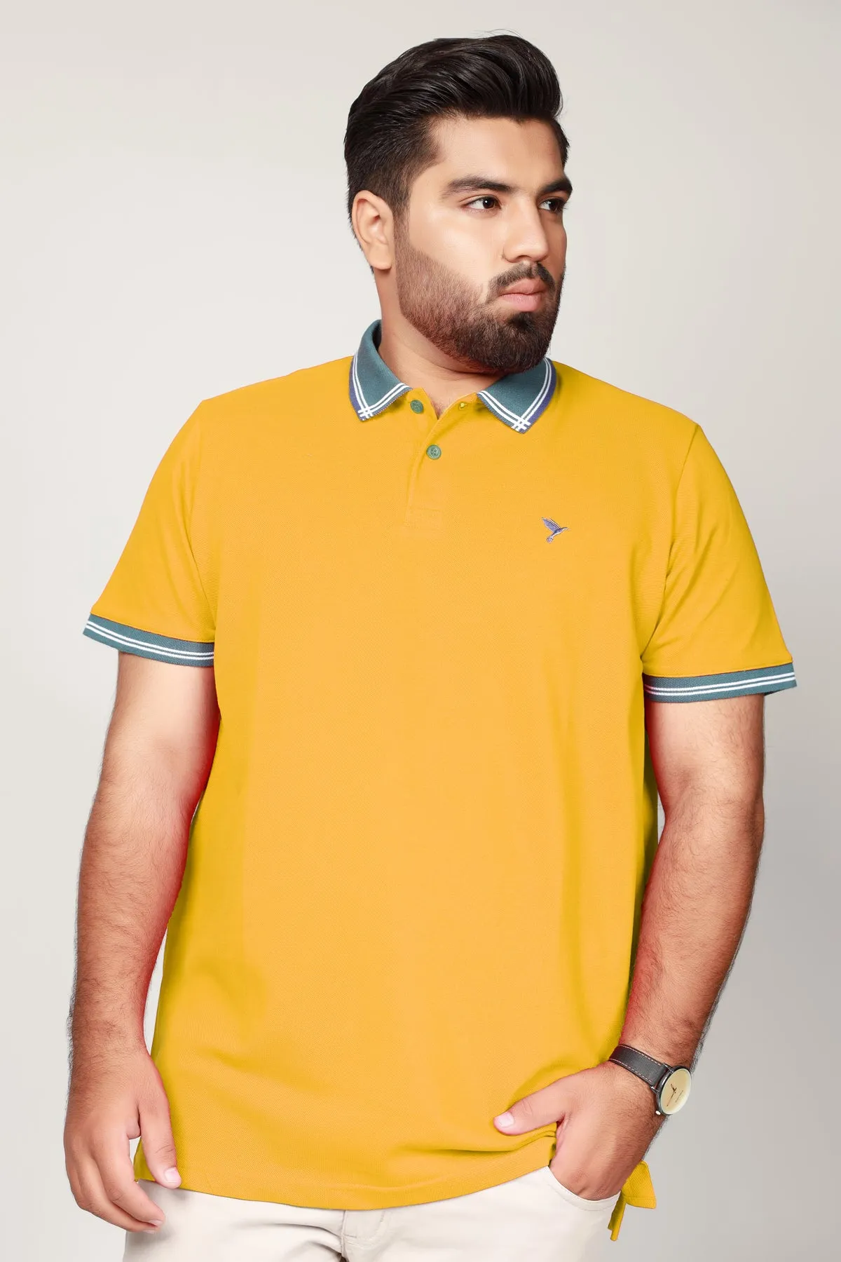 Bright Yellow Contrast Embroidered Polo Shirt (Plus Size) - S22 - MP0073P