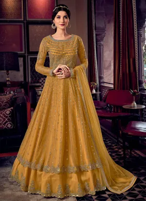 Bright Yellow Embroidered Anarkali Lehenga/Pant Suit