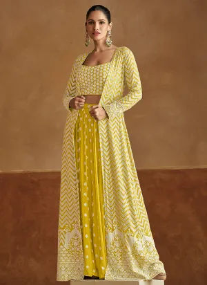 Bright Yellow Embroidered Jacket Style Lehenga Choli