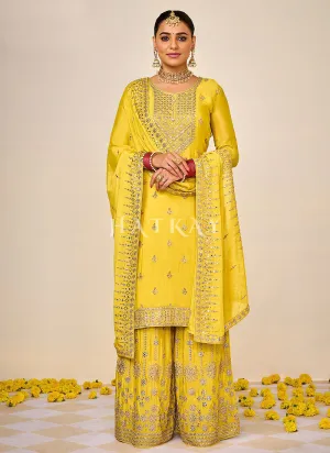 Bright Yellow Embroidered Traditional Gharara Suit