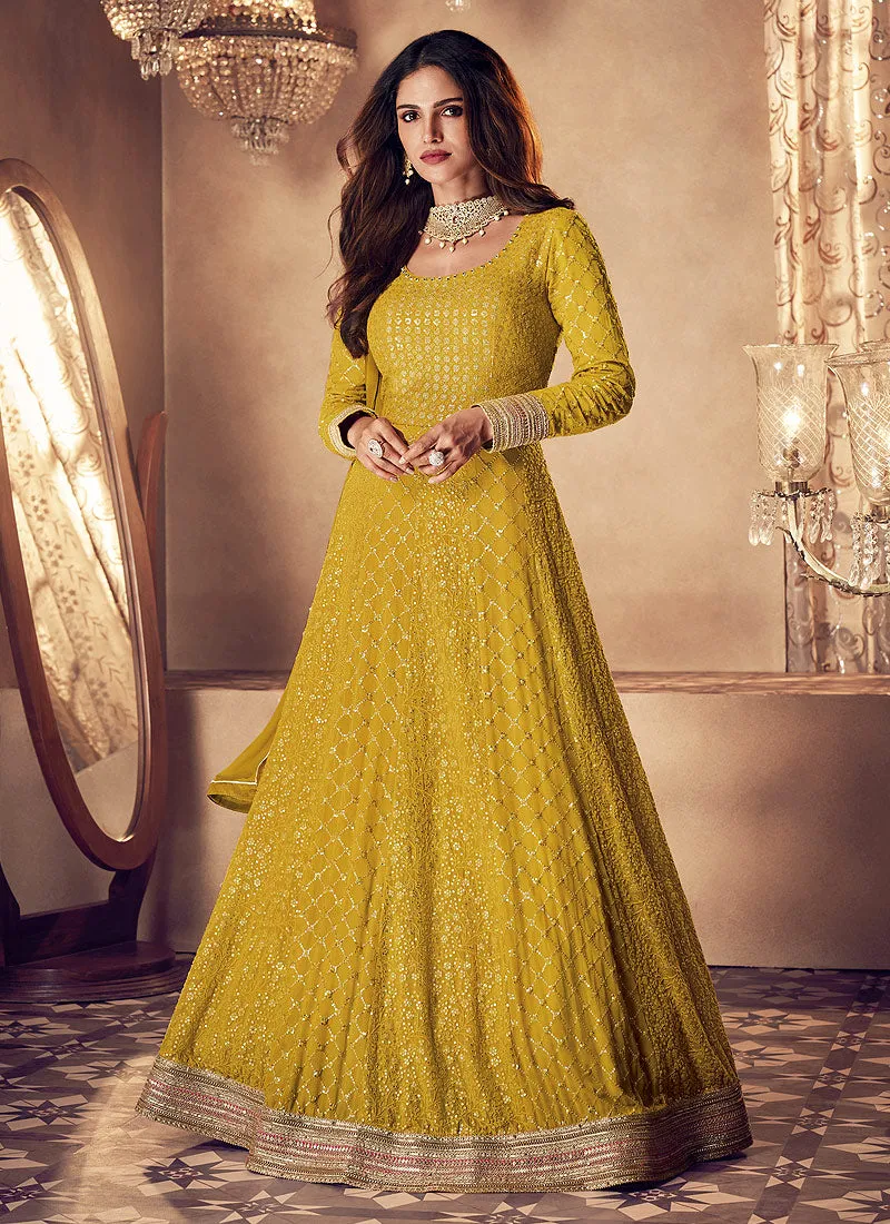 Bright Yellow Embroidered Wedding Anarkali