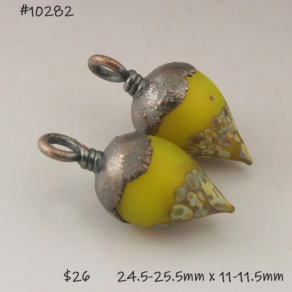 Bright Yellow Etched Raku Drops with Copper Electroforming