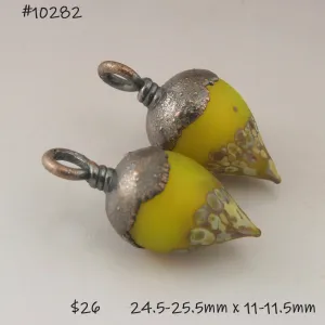 Bright Yellow Etched Raku Drops with Copper Electroforming