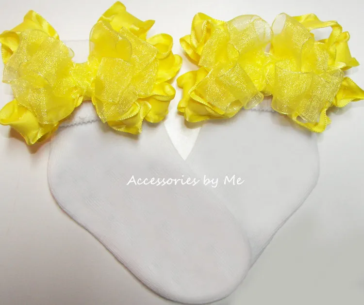 Bright Yellow Organza Ruffle Bow Socks