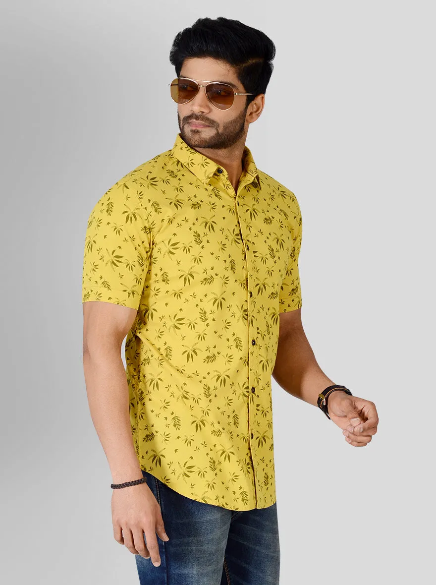 Bright Yellow Printed Slim Fit Casual Shirt | JadeBlue