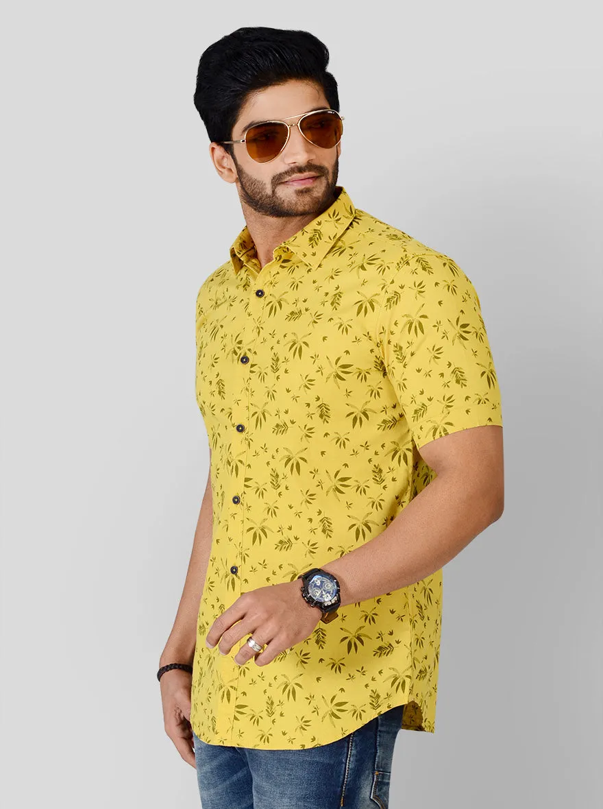 Bright Yellow Printed Slim Fit Casual Shirt | JadeBlue