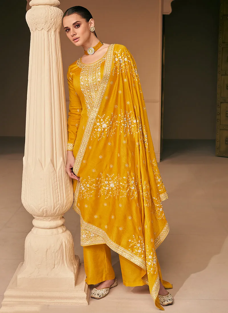 Bright Yellow Sequence Embroidery Salwar Suit