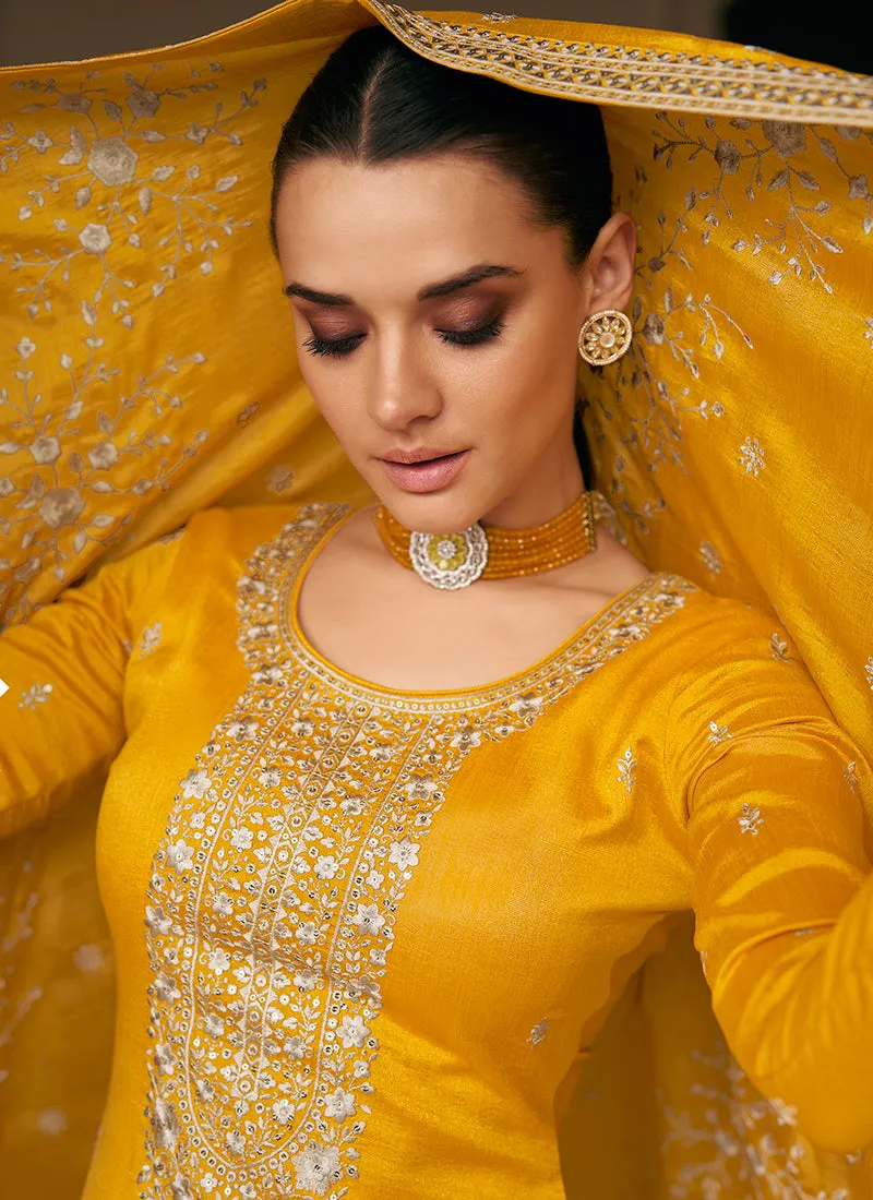 Bright Yellow Sequence Embroidery Salwar Suit