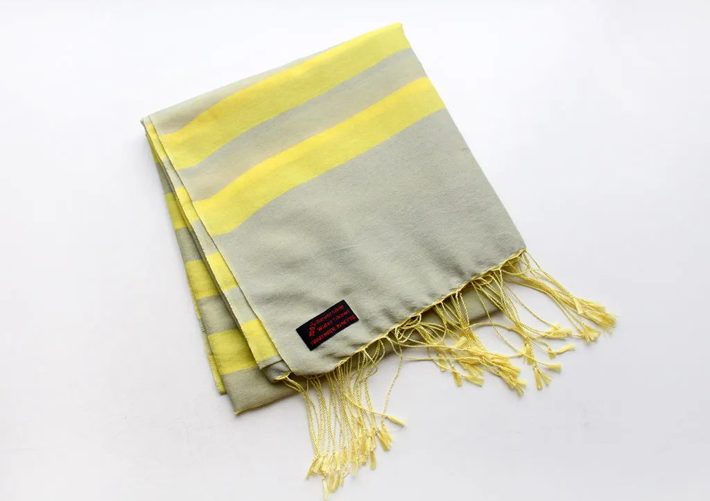 Bright Yellow Striped Gray Water Pashmina Shawl