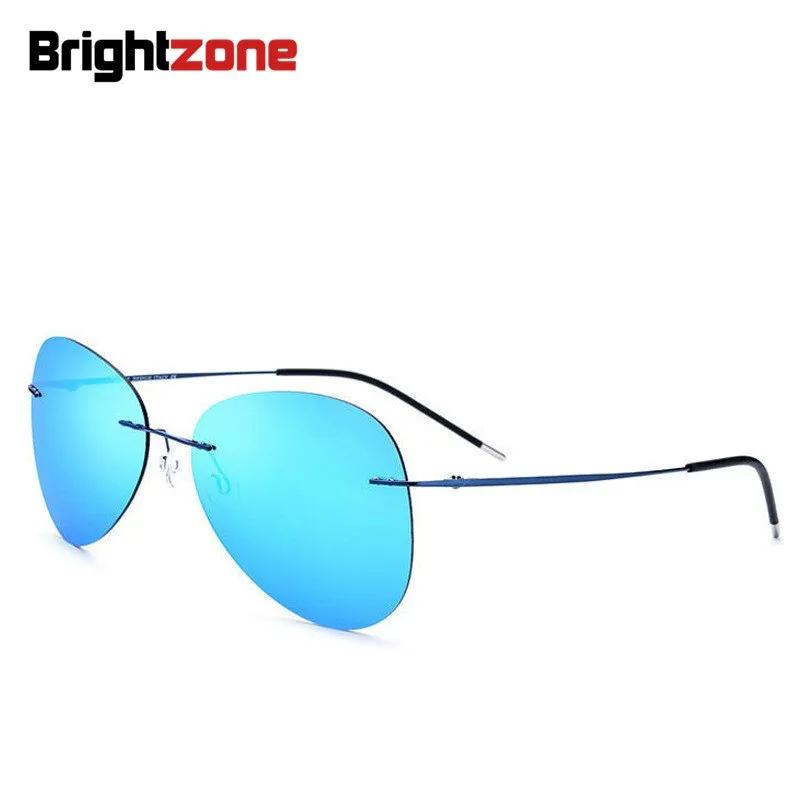 Brightzone Men's Sunglasses Titanium Rimless Round Polarized B2018