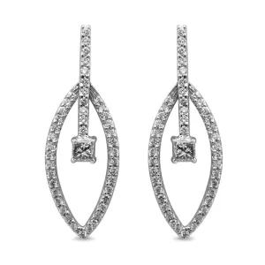 Brilliant & Princess Cut Diamond Drop Earrings - 18ct White Gold