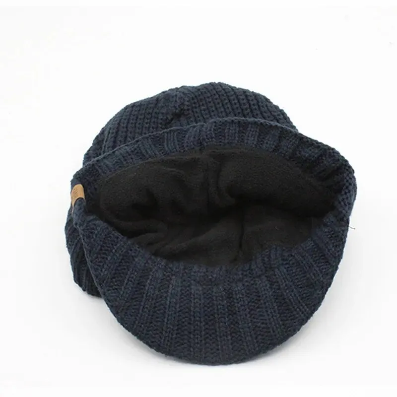 Brimmed Beanie in Black, Blue and Grey With Short Brim