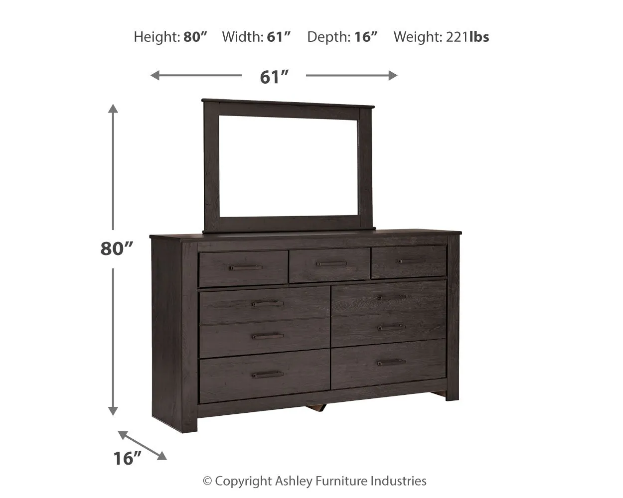 Brinxton Full Panel Bed with Mirrored Dresser and 2 Nightstands