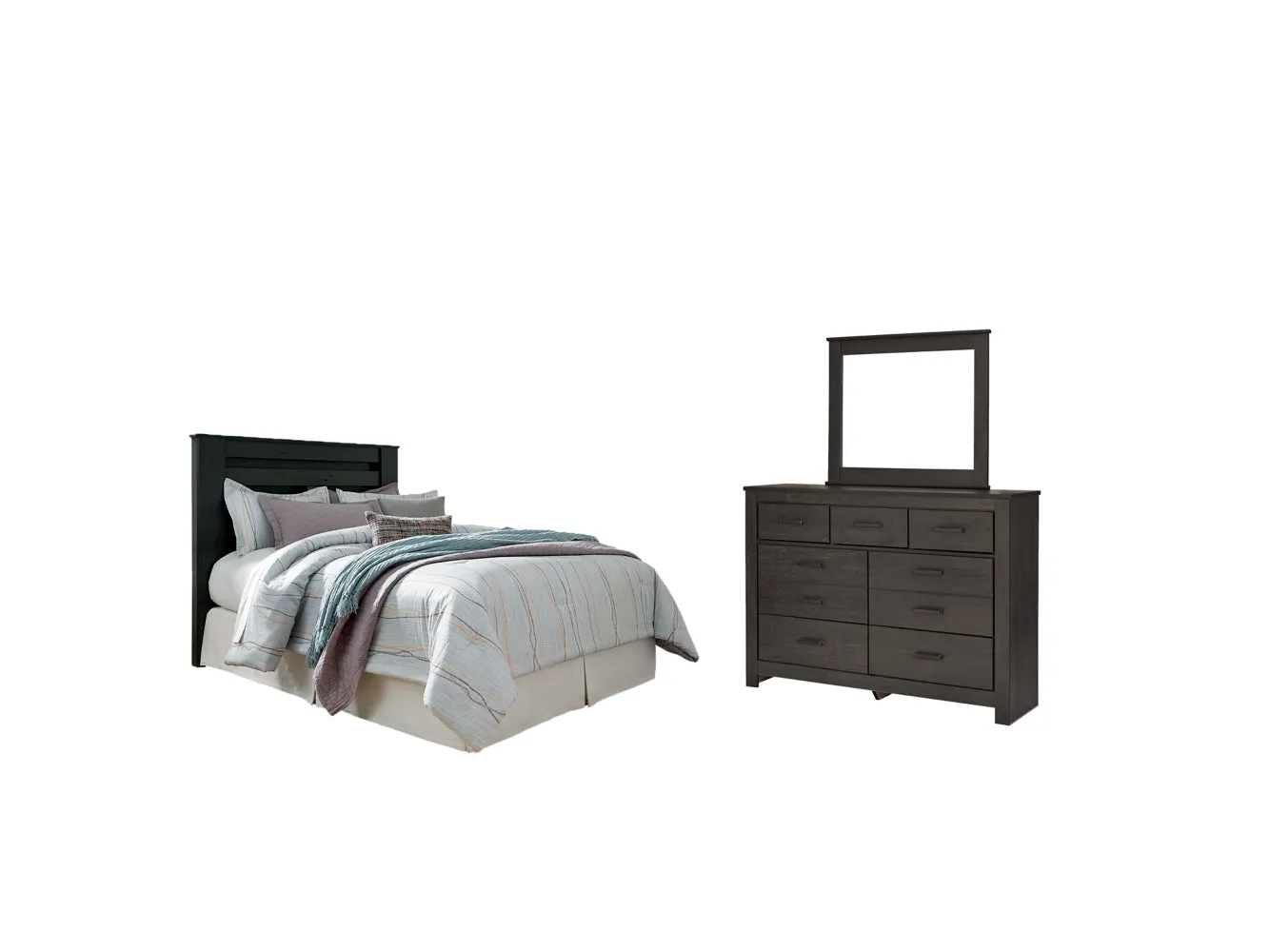 Brinxton Queen/Full Panel Headboard Bed with Mirrored Dresser