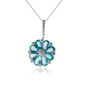 Briolette Blue Topaz & Diamond Flower Pendant