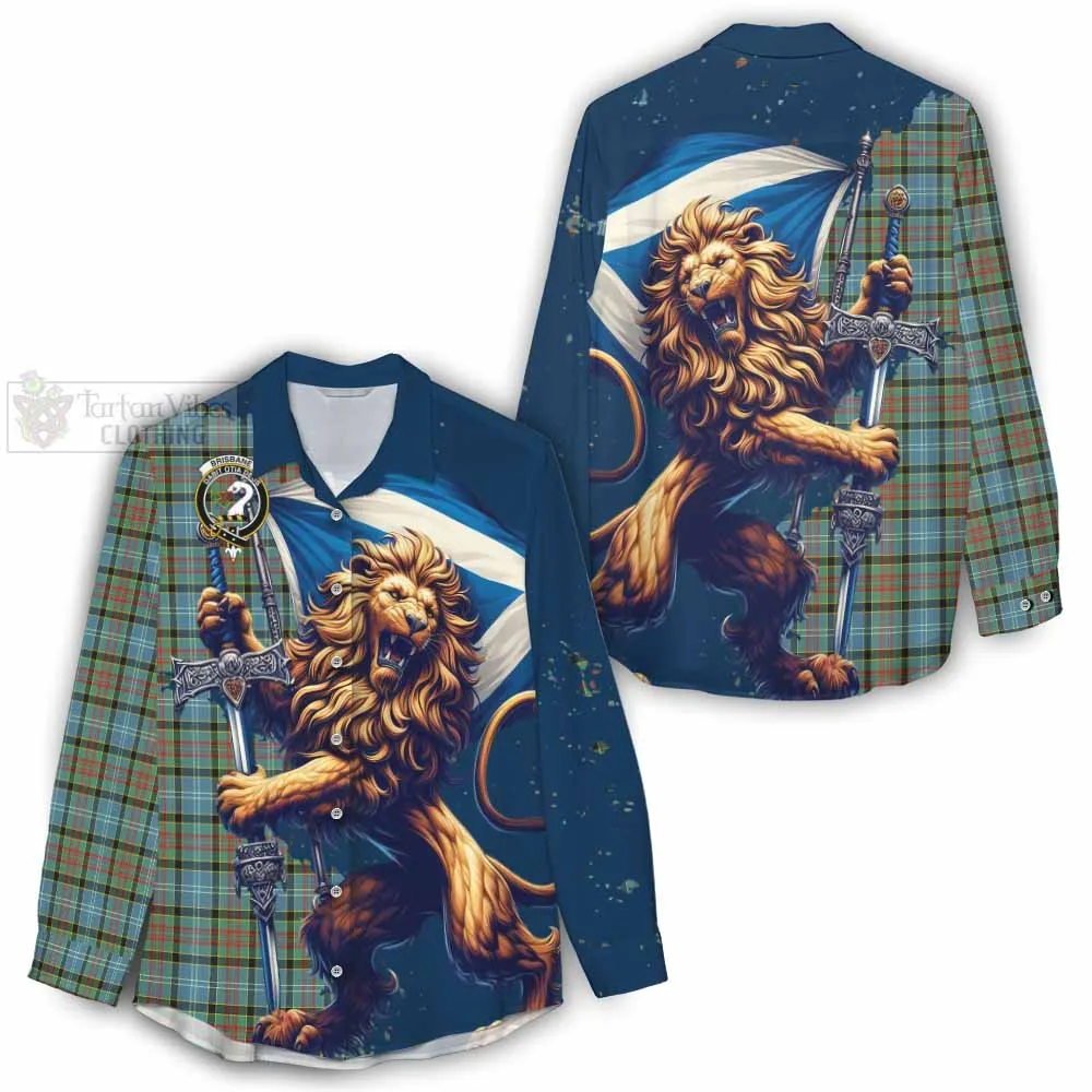 Brisbane Tartan Family Crest Women's Casual Shirt with Scottish Majestic Lion