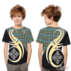 Brisbane Tartan Kid T-Shirt with Family Crest and Celtic Symbol Style