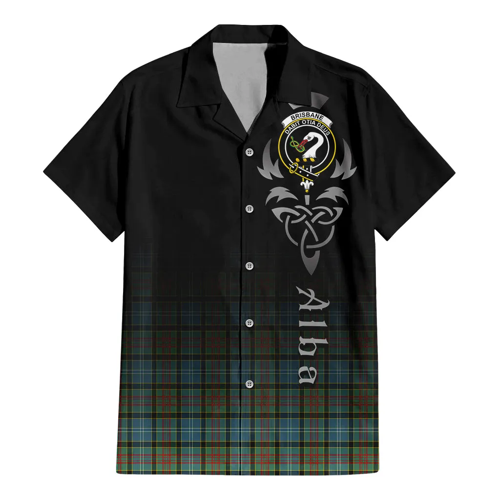 Brisbane Tartan Short Sleeve Button Up Shirt Featuring Alba Gu Brath Family Crest Celtic Inspired