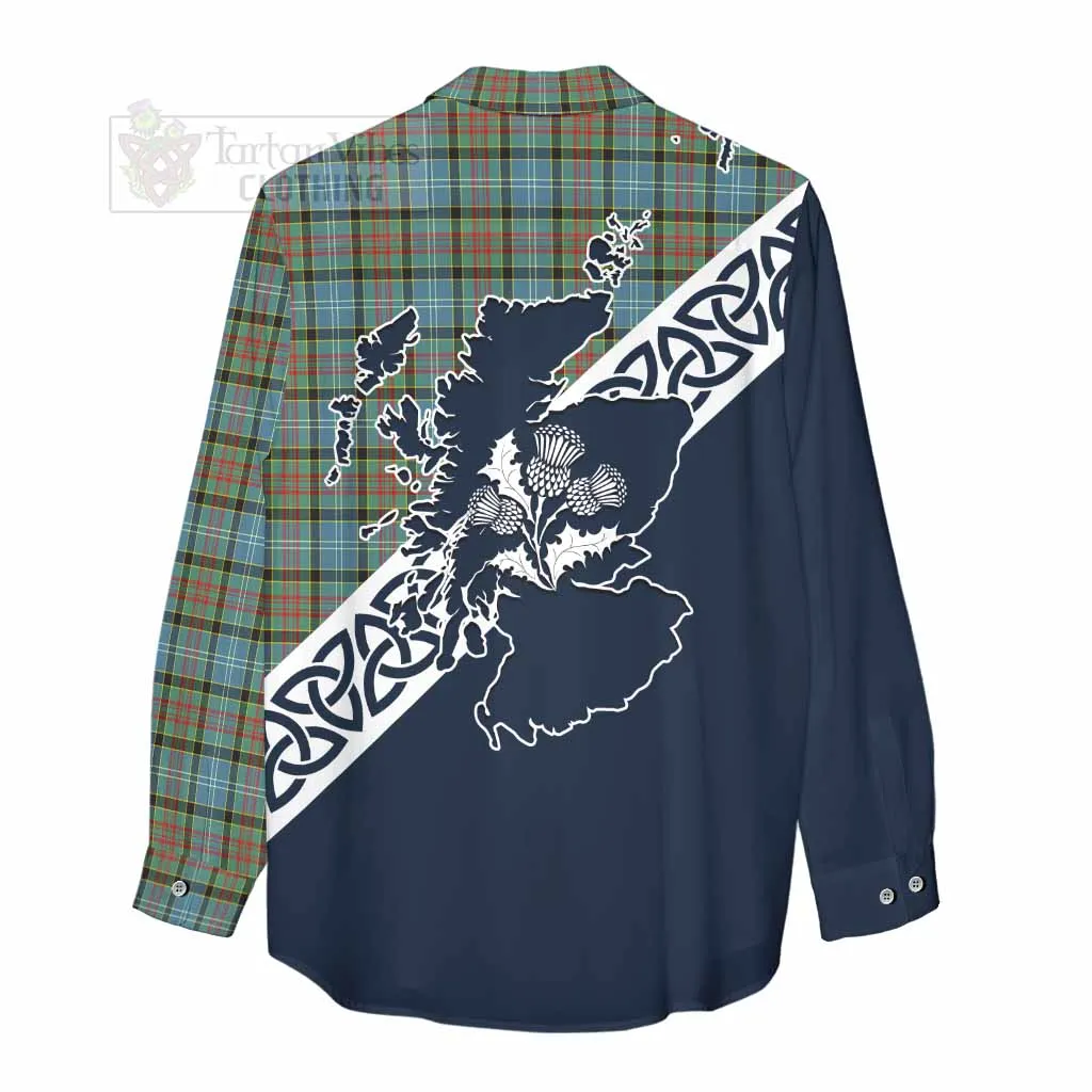 Brisbane Tartan Women's Casual Shirt Featuring Thistle and Scotland Map